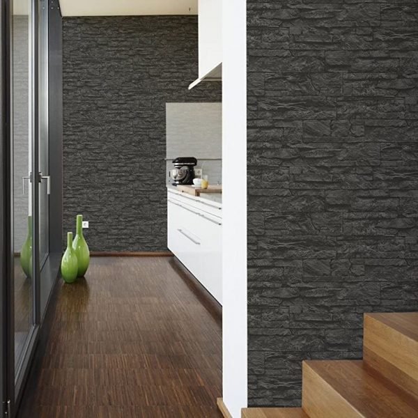 Deco World Black Block Tile Effect Wallpaper Realistic Faux Tile Design | AS Creation - Image 5