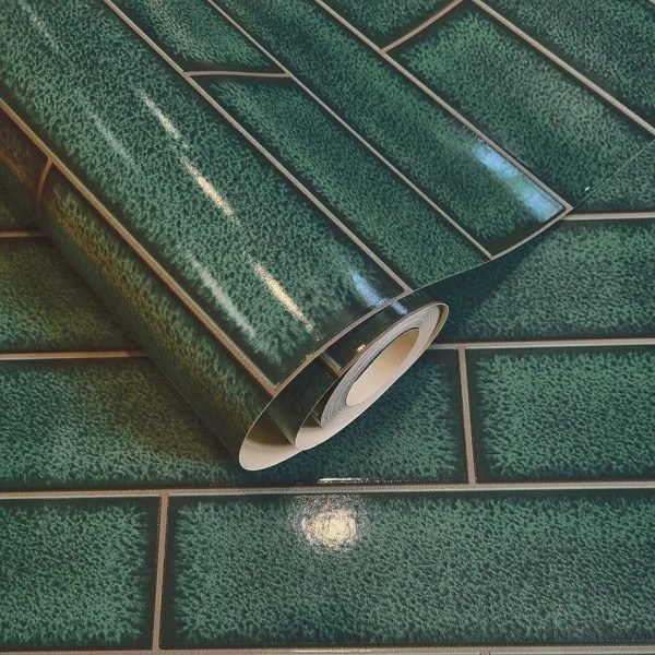 Celadon Gloss Tile Emerald Kitchen & Bathroom Vinyl Wallpaper | Holden Decor - Image 4