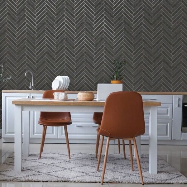 Cerros Tile Black & Gold Kitchen & Bathroom Vinyl Wallpaper | Holden Decor - Image 4