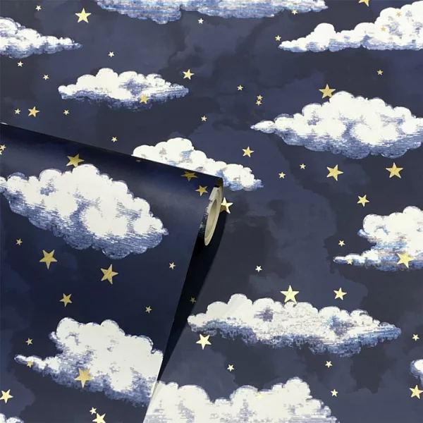 Stars And Clouds Navy Wallpaper – Celestial Peel & Stick Wall Decor, Dark Blue Night Sky Design, Removable & Waterproof - Image 4