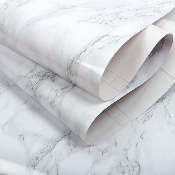 Living and Home Marble Effect White Rectangle Self Adhesive Wallpaper - Image 4