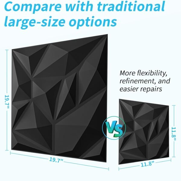 20 Pack Decorative 3D Wall Panels, 19 Sq.Feet PVC Interior Wall Decor for Office, Bedroom, Kitchen, 11.8"x11.8", Black Visit the Art3d Store - Image 6