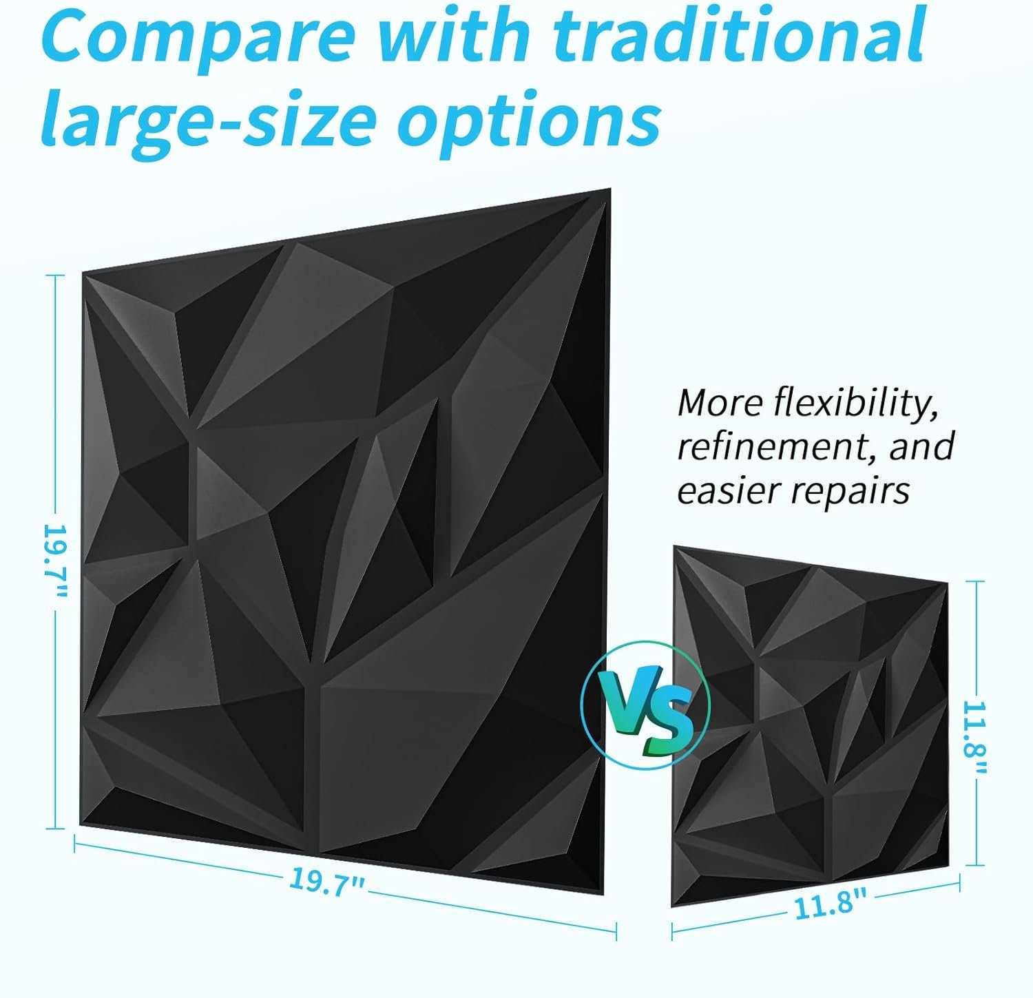 Art3d 20 Pack Decorative 3D Wall Panels, 19 Sq.Feet PVC Interior Wall Decor for Office, Bedroom, Kitchen, 11.8"x11.8", Black Visit the Art3d Store - Image 6