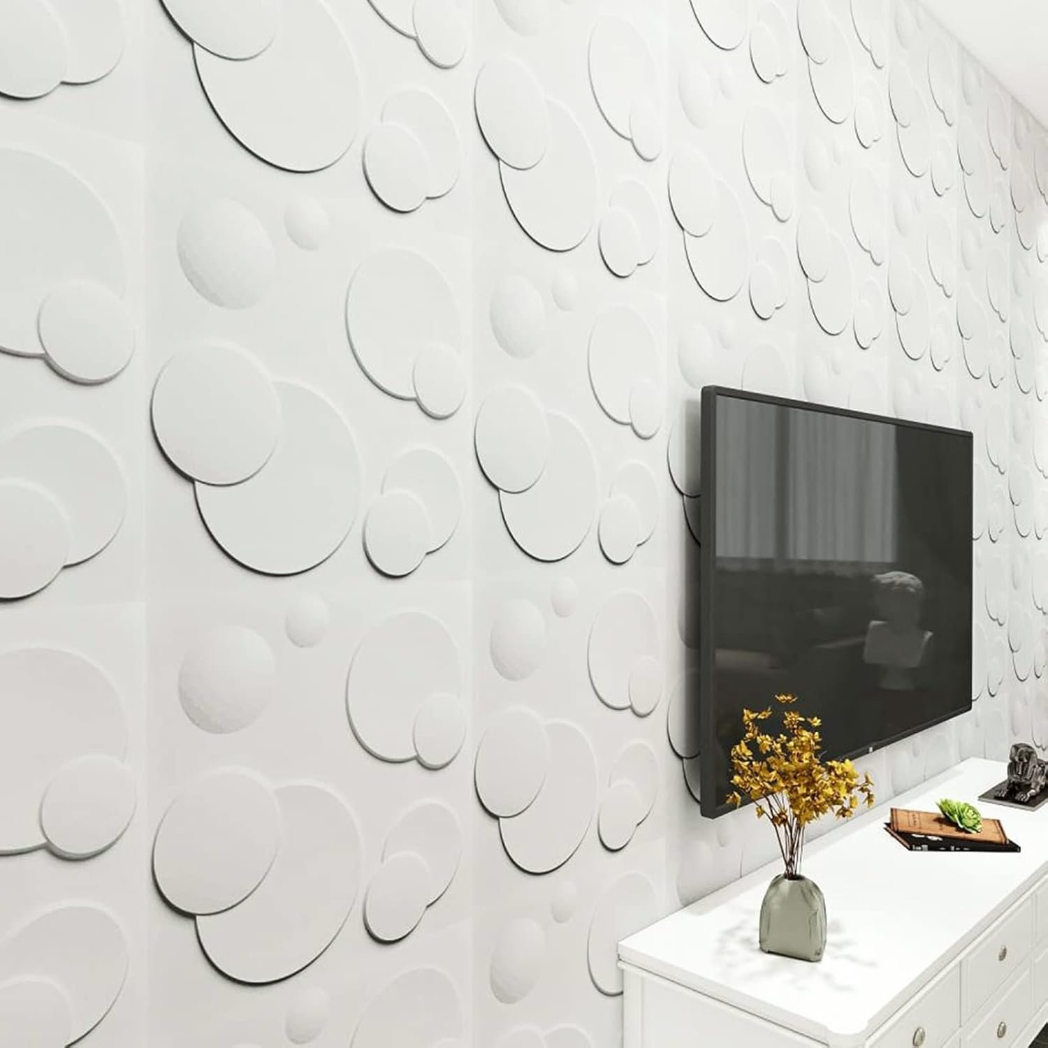Art3d Decorative PVC 3D Wall Panels, White Ring, 50 * 50cm (12 Pack) - Image 4