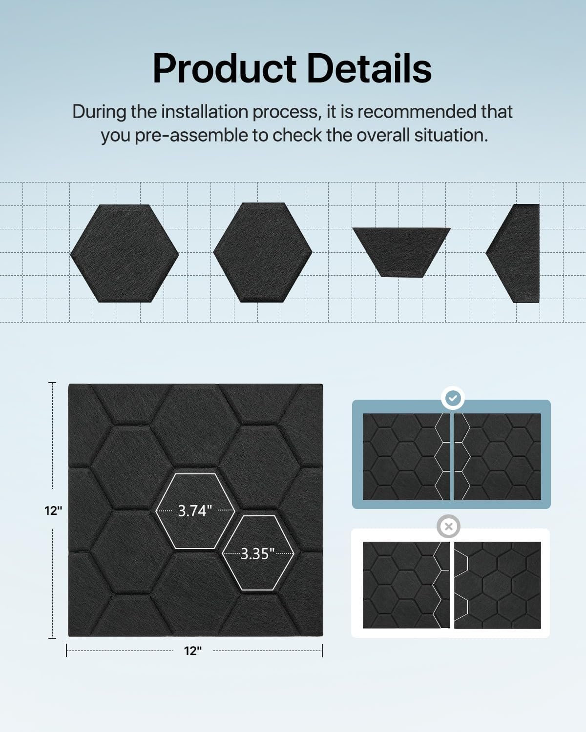 Soundsbay Sound Proofing Panels Self-Adhesive, 12 Pack Acoustic Wall Panels, High Density Honeycomb Acoustic Panels for Door, Ceiling, Recording Studios, Home Office 30 x 30 x 0.9cm Black - Image 7
