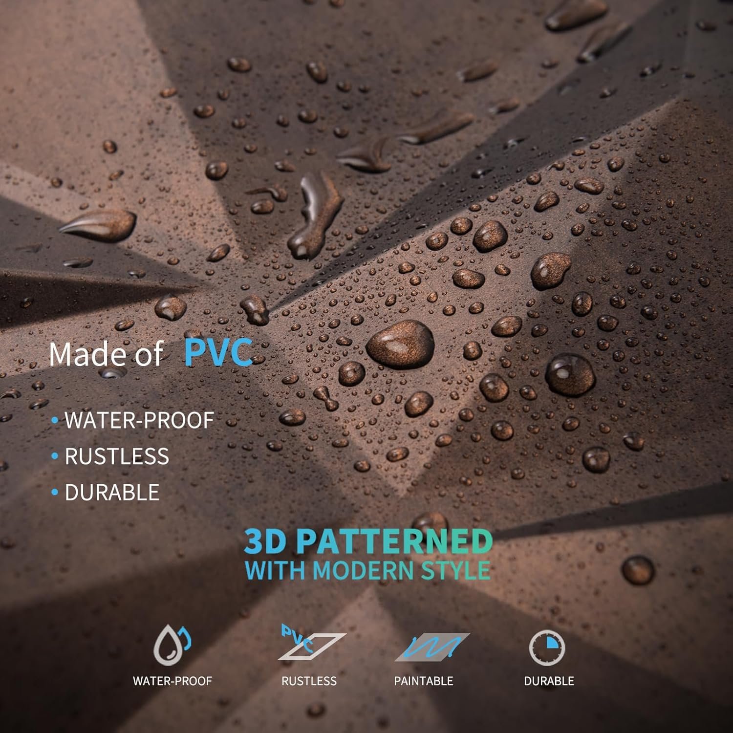 Art3d Textures 3D Wall Panels Antique Copper Diamond Design for Interior Wall Decor Pack of 12 Tiles 32 Sq Ft (PVC), 19.7 x 19.7 Inch - Image 4