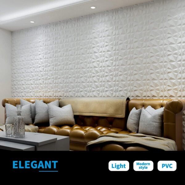 Decorative 3D Wall Panels in Diamond Design, 12"x12" Matt White for Home and Office Decor (33 Pack) - Image 6