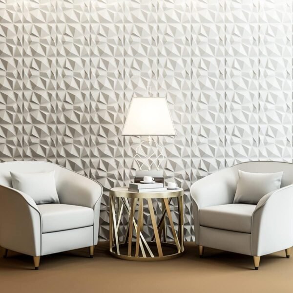 Decorative 3D Wall Panels in Diamond Design, 12"x12" Matt White for Home and Office Decor (33 Pack) - Image 7
