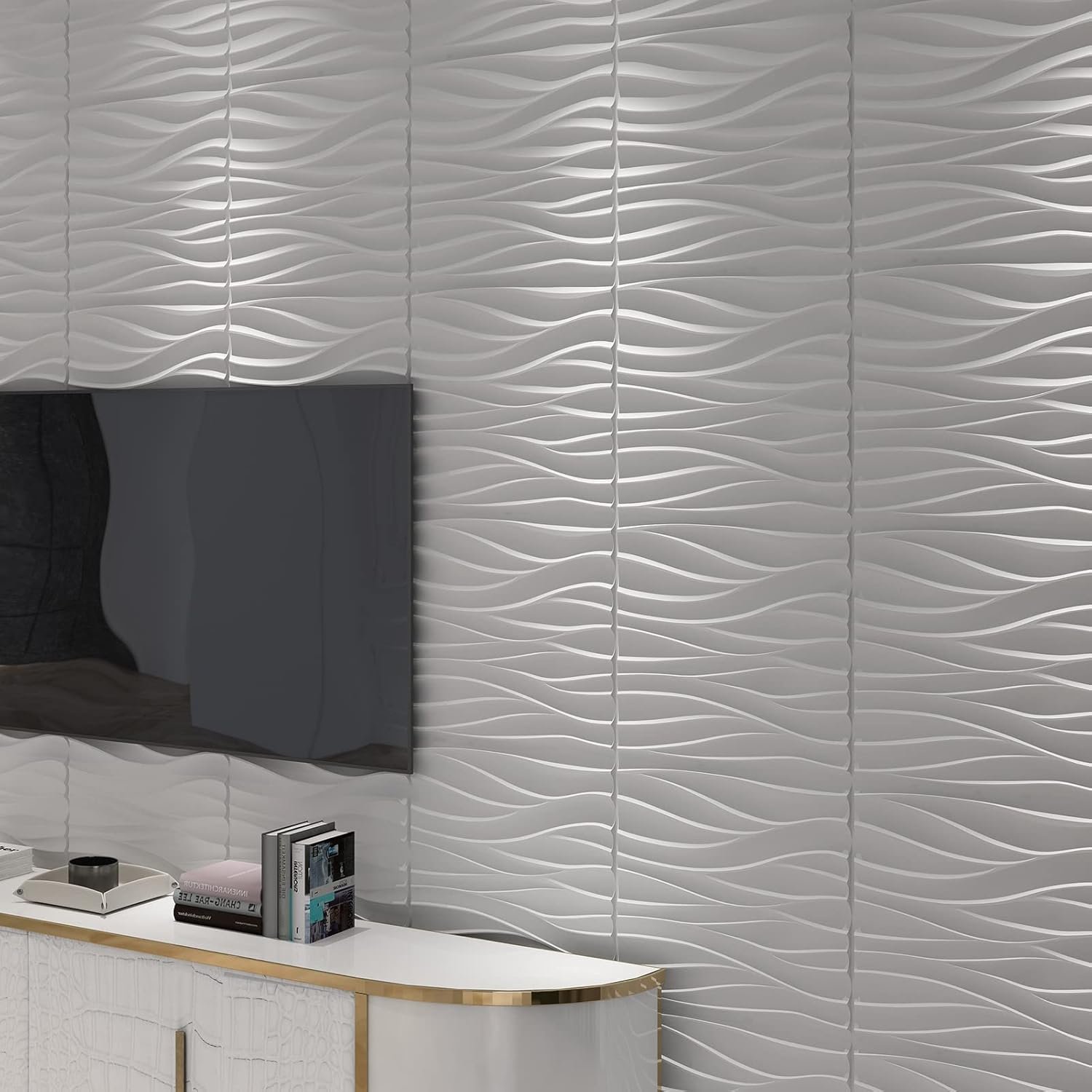 Art3d 3D Wavy PVC Wall Panel in Matt White Cover 2.97 Sq Meter, for Interior Wall Décor in Living Room,Bedroom,Lobby,Office,Shopping Mall - Image 5