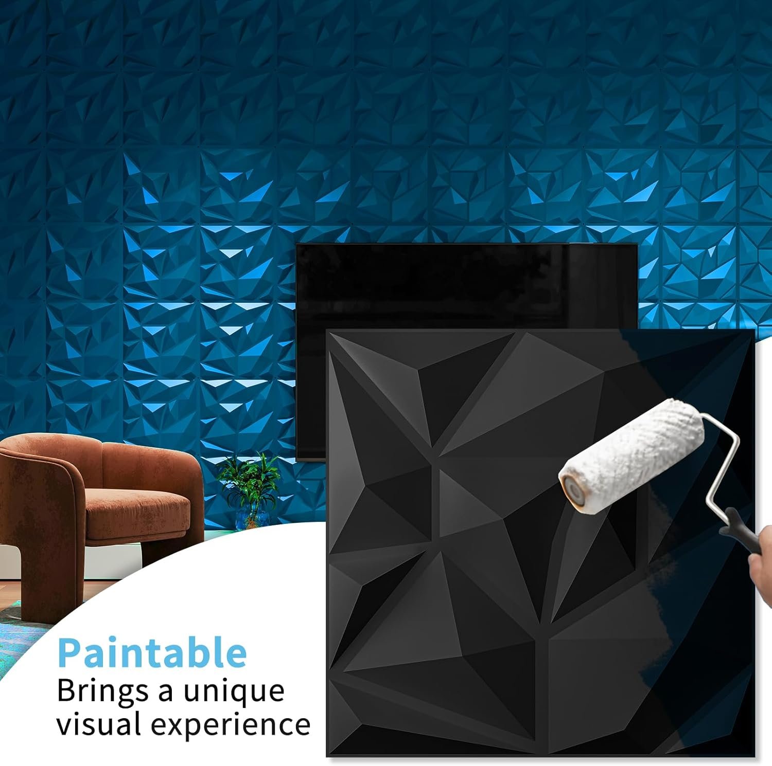 Art3d 20 Pack Decorative 3D Wall Panels, 19 Sq.Feet PVC Interior Wall Decor for Office, Bedroom, Kitchen, 11.8"x11.8", Black Visit the Art3d Store - Image 3