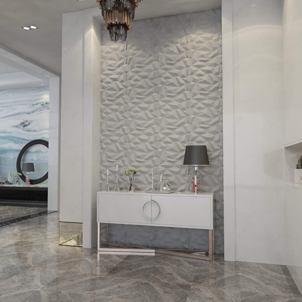 PVC 3D Diamond Wall Panel Jagged Matching-Matt White, for Residential ...
