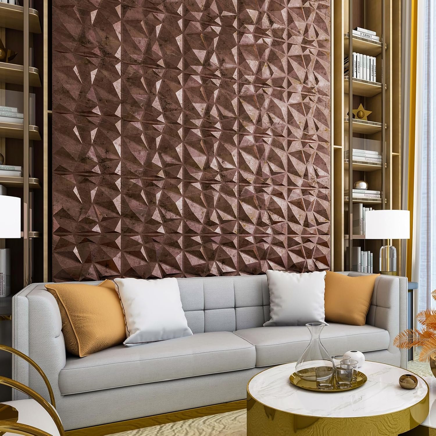 Art3d Textures 3D Wall Panels Antique Copper Diamond Design for Interior Wall Decor Pack of 12 Tiles 32 Sq Ft (PVC), 19.7 x 19.7 Inch - Image 9