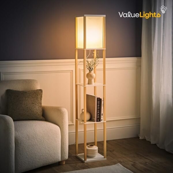 MiniSun Wooden Floor Lamp with Shelves - Image 10