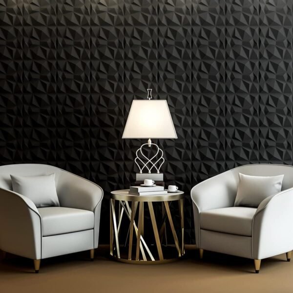 Decorative 3D Wall Panels in Diamond Design, 12"x12" Matt Black for Home and Office Decor (33 Pack) - Image 4