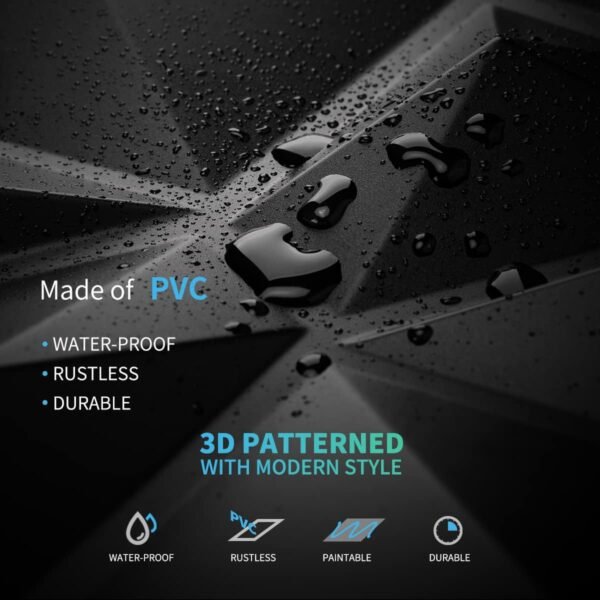 Decorative 3D Wall Panels in Diamond Design, 12"x12" Matt Black for Home and Office Decor (33 Pack) - Image 7