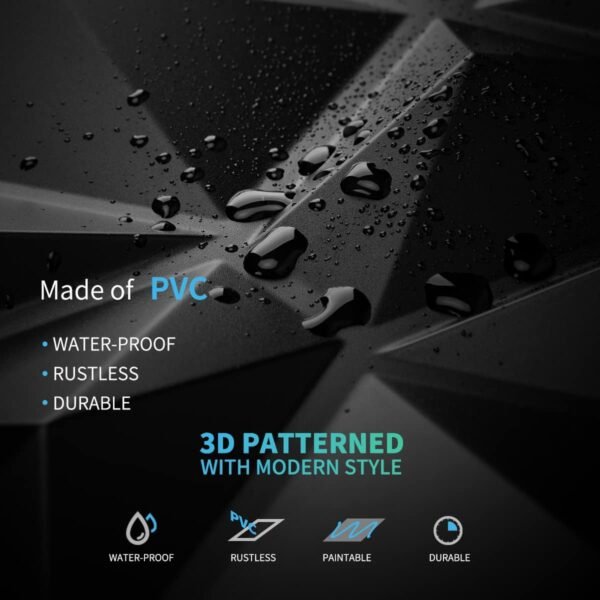Decorative 3D Wall Panels in Diamond Design, 12"x12" Matt Black for Home and Office Decor (33 Pack) - Image 6