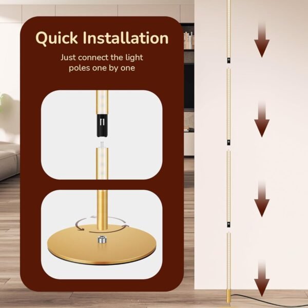 LED Floor Lamp, 146cm Minimalist Dimmable Standing Lamp with Foot Switch, Stepless Dimming, Tall Corner Lamp for Living Room, Bedroom, Office, 3000K, Gold Visit the EDISHINE Store - Image 16