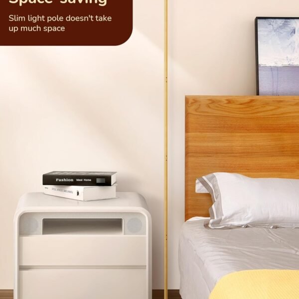 LED Floor Lamp, 146cm Minimalist Dimmable Standing Lamp with Foot Switch, Stepless Dimming, Tall Corner Lamp for Living Room, Bedroom, Office, 3000K, Gold Visit the EDISHINE Store - Image 15