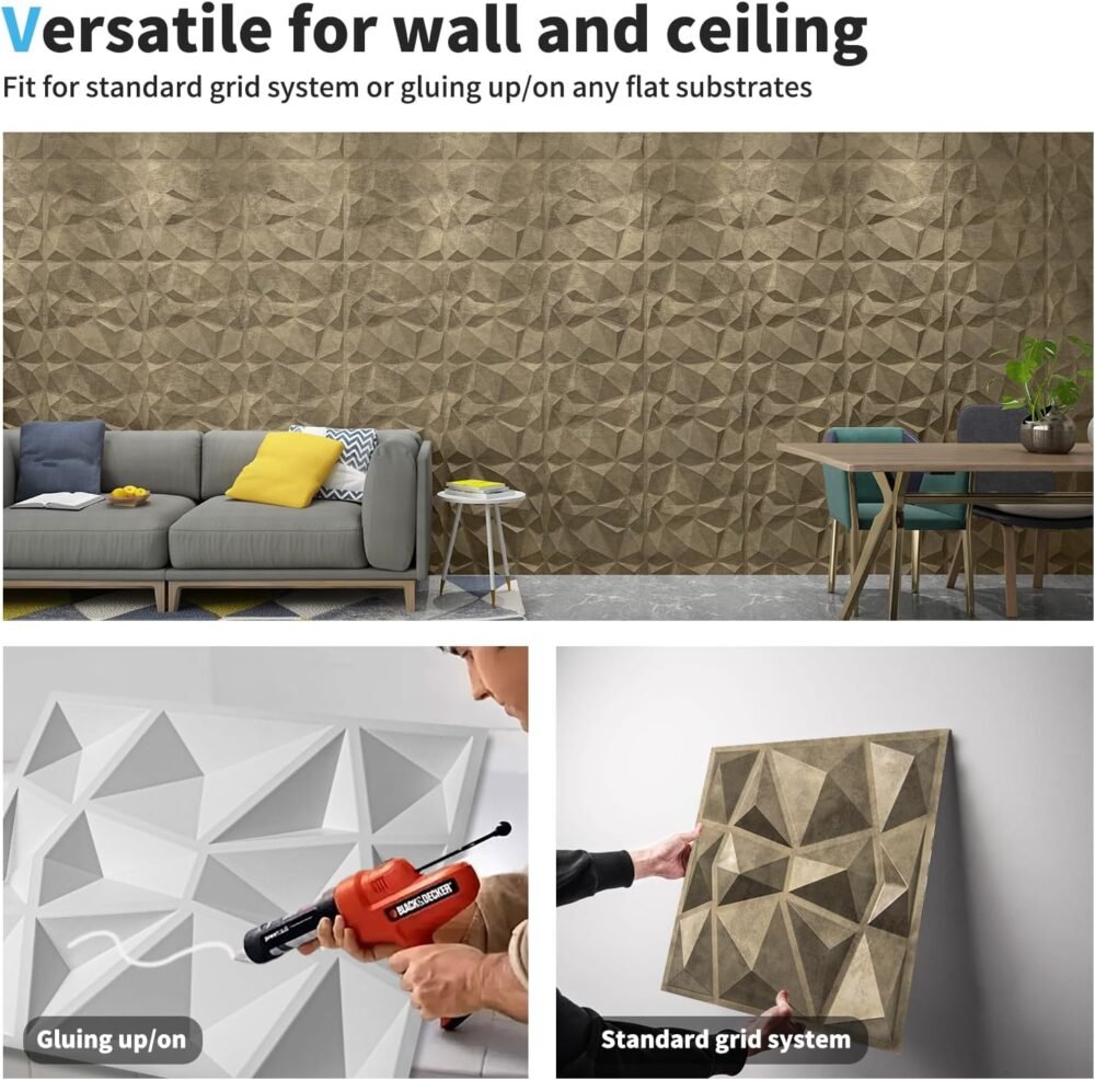 Textures 3D Wall Panels Antique Gold Diamond Design for Interior Wall ...