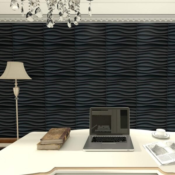 PVC Wave Panels for Interior Wall Decor, Black Textured 3D Wall Tiles,50 * 50cm (12 Pack) - Image 4