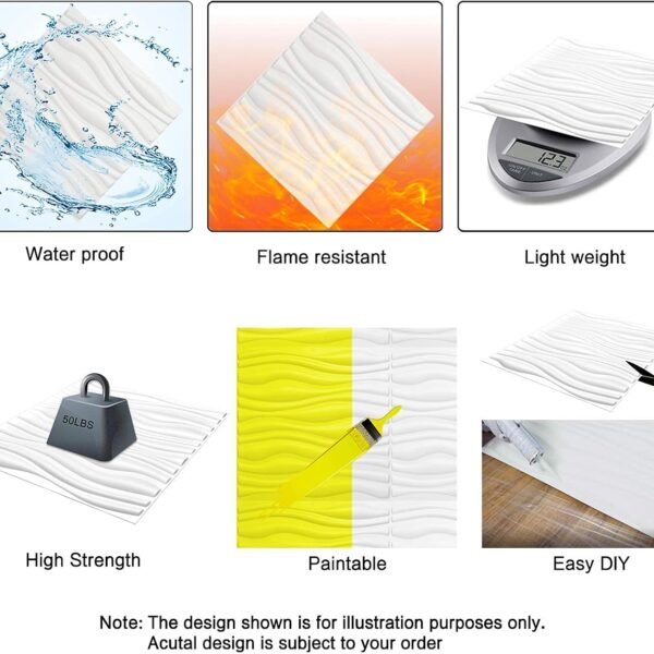 PVC Wave Panels for Interior Wall Decor, Black Textured 3D Wall Tiles,50 * 50cm (12 Pack) - Image 6