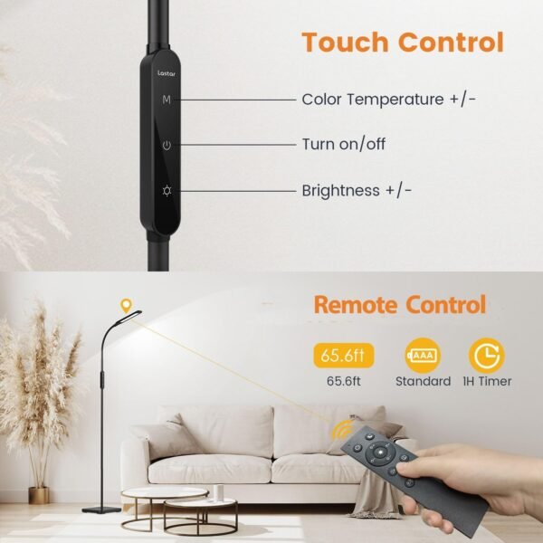 LED Floor Lamp with Remote Control, Adjustable Brightness & Colour Temperature - Image 5