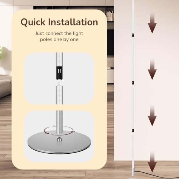 LED Floor Lamp, 146cm Minimalist Dimmable Standing Lamp with Foot Switch, Stepless Dimming, Tall Corner Lamp for Living Room, Bedroom, Office, 3000K, Gold Visit the EDISHINE Store - Image 9