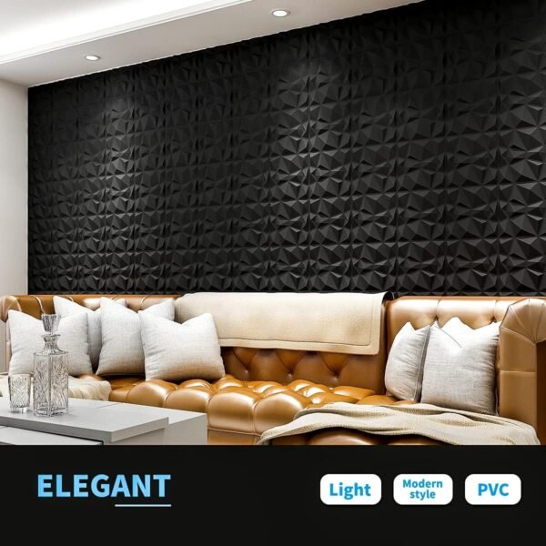 Decorative 3D Wall Panels in Diamond Design, 12"x12" Matt Black for Home and Office Decor (33 Pack) - Image 8
