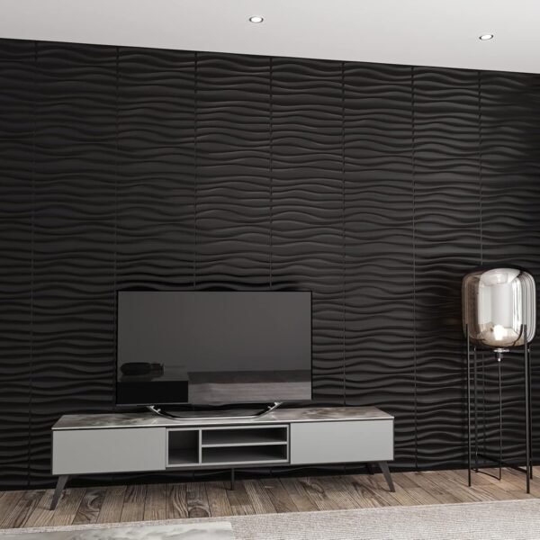 PVC Wave Panels for Interior Wall Decor, Black Textured 3D Wall Tiles,50 * 50cm (12 Pack) - Image 5