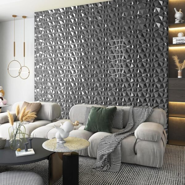 Decorative 3D Wall Panels in Diamond Design, 12"x12" Silver for Home and Office Decor (33 Pack) - Image 8