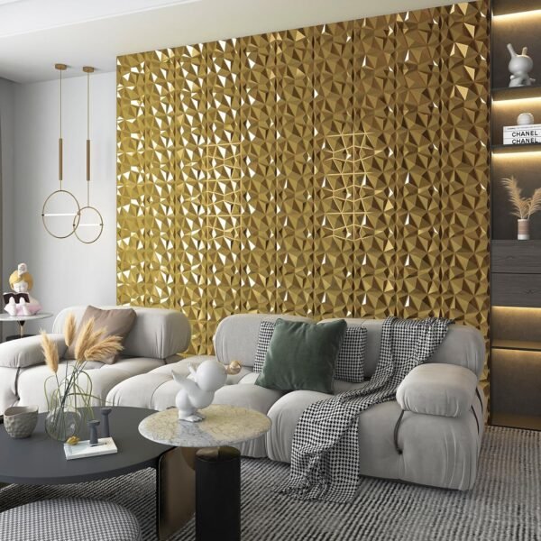 Decorative 3D Wall Panels in Diamond Design, 12"x12" Gold for Home and Office Decor (33 Pack) - Image 8