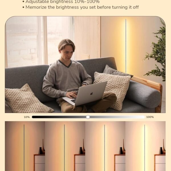 LED Floor Lamp, 146cm Minimalist Dimmable Standing Lamp with Foot Switch, Stepless Dimming, Tall Corner Lamp for Living Room, Bedroom, Office, 3000K, Gold Visit the EDISHINE Store - Image 13
