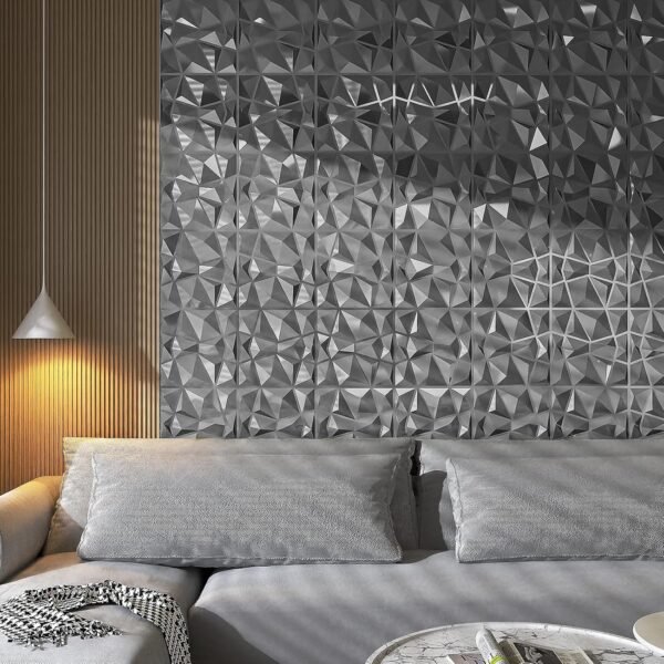 Decorative 3D Wall Panels in Diamond Design, 12"x12" Silver for Home and Office Decor (33 Pack) - Image 9