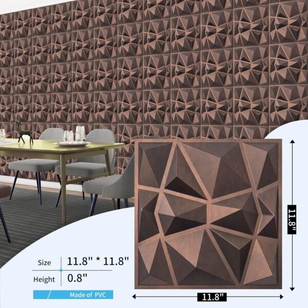 Decorative 3D Wall Panels in Diamond Design, 12"x12" Antique Copper for Home and Office Decor (33 Pack) - Image 8