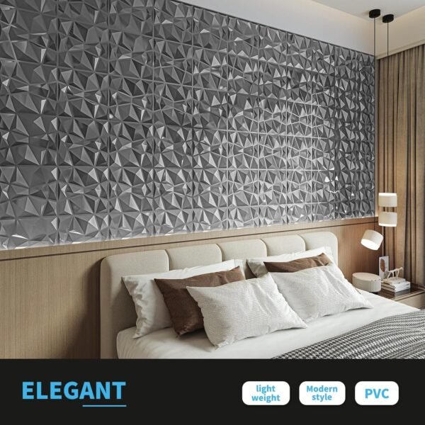 Decorative 3D Wall Panels in Diamond Design, 12"x12" Silver for Home and Office Decor (33 Pack) - Image 4