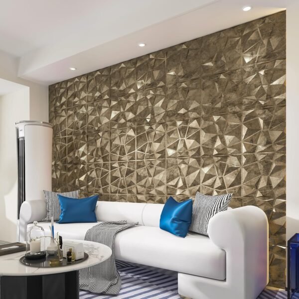 Textures 3D Wall Panels Antique Gold Diamond Design for Interior Wall Decor Pack of 12 Tiles 32 Sq Ft (PVC), 19.7 x 19.7 Inch - Image 5