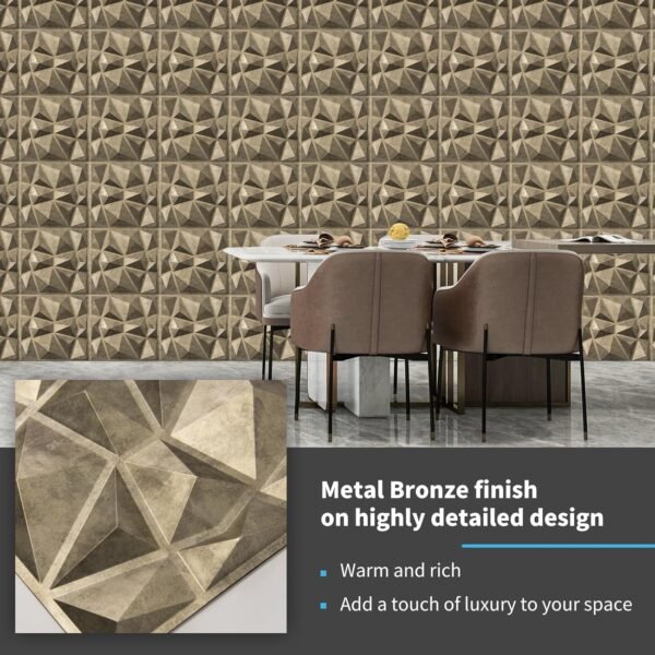 Decorative 3D Wall Panels in Diamond Design, 12"x12" Antique Gold for Home and Office Decor (33 Pack) - Image 6