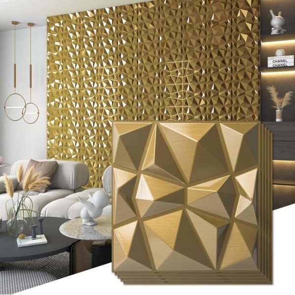 Decorative 3D Wall Panels in Diamond Design, 12"x12" Gold for Home and Office Decor (33 Pack) - Image 5