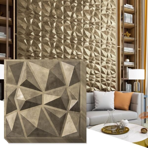 Textures 3D Wall Panels Antique Gold Diamond Design for Interior Wall Decor Pack of 12 Tiles 32 Sq Ft (PVC), 19.7 x 19.7 Inch - Image 8