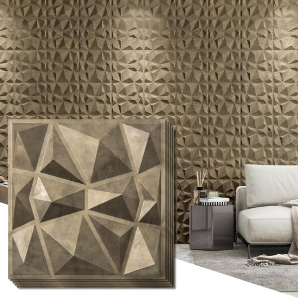 Decorative 3D Wall Panels in Diamond Design, 12"x12" Antique Gold for Home and Office Decor (33 Pack) - Image 7