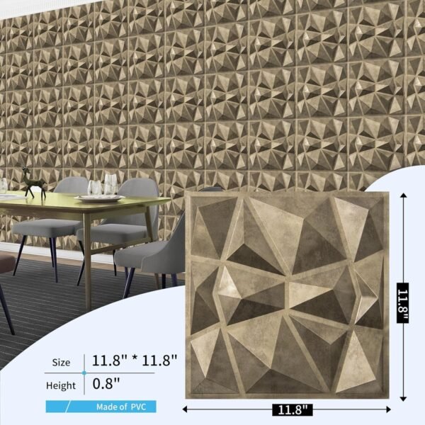 Decorative 3D Wall Panels in Diamond Design, 12"x12" Antique Gold for Home and Office Decor (33 Pack) - Image 5