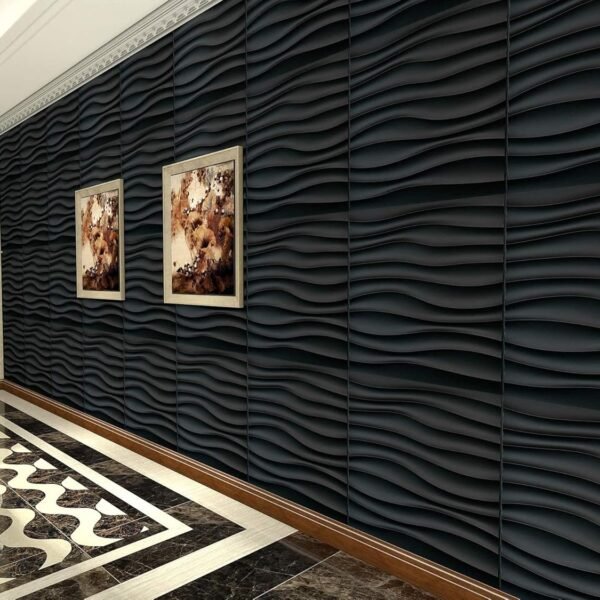 PVC Wave Panels for Interior Wall Decor, Black Textured 3D Wall Tiles,50 * 50cm (12 Pack) - Image 7