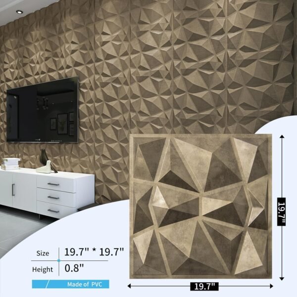 Textures 3D Wall Panels Antique Gold Diamond Design for Interior Wall Decor Pack of 12 Tiles 32 Sq Ft (PVC), 19.7 x 19.7 Inch - Image 4