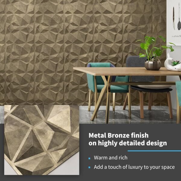 Textures 3D Wall Panels Antique Gold Diamond Design for Interior Wall Decor Pack of 12 Tiles 32 Sq Ft (PVC), 19.7 x 19.7 Inch - Image 6