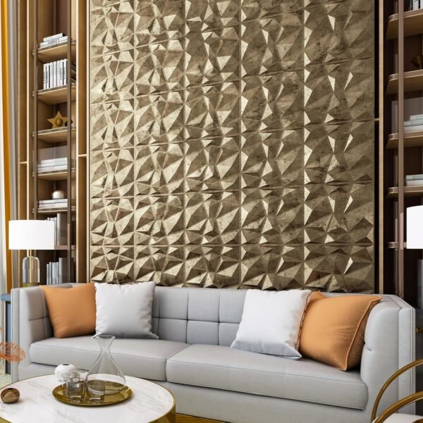 Textures 3D Wall Panels Antique Gold Diamond Design for Interior Wall Decor Pack of 12 Tiles 32 Sq Ft (PVC), 19.7 x 19.7 Inch - Image 7
