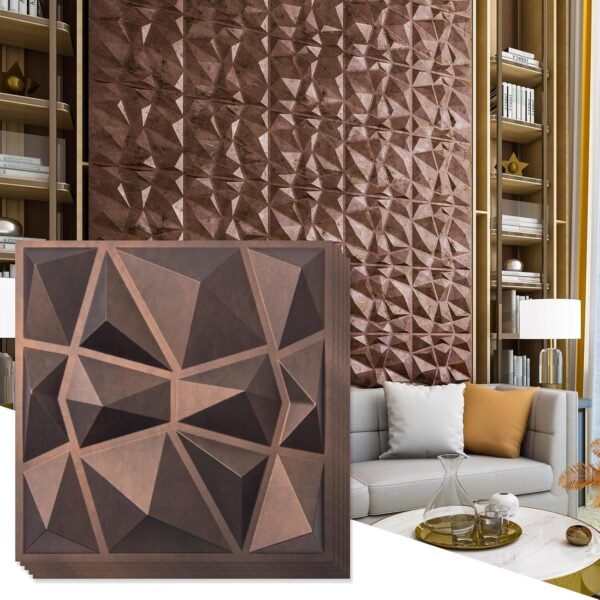 Decorative 3D Wall Panels in Diamond Design, 12"x12" Antique Copper for Home and Office Decor (33 Pack) - Image 6