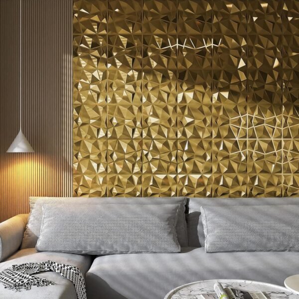 Decorative 3D Wall Panels in Diamond Design, 12"x12" Gold for Home and Office Decor (33 Pack) - Image 7